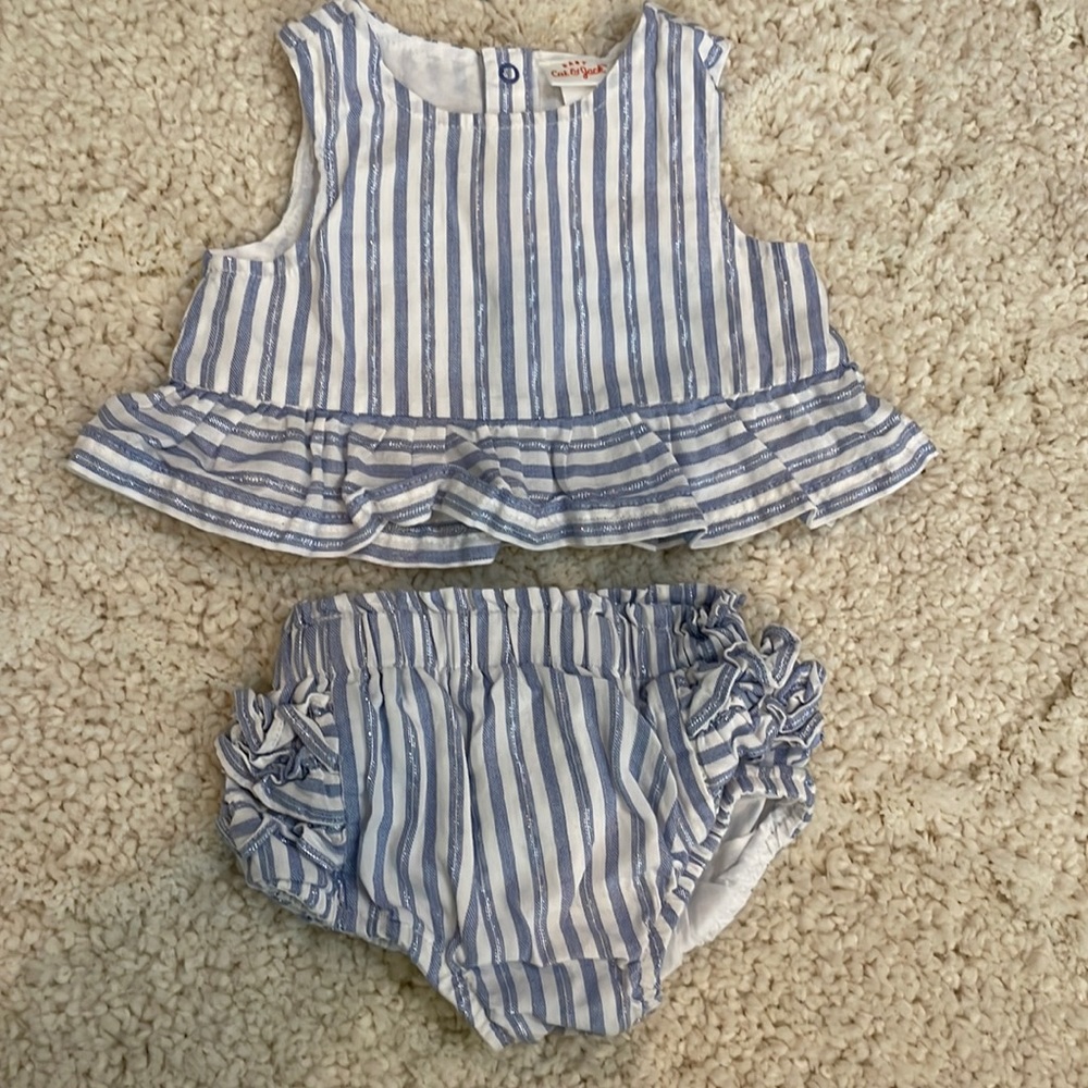 Cat & Jack matching set, ruffle butt. Silver stripes. 3-6 month.